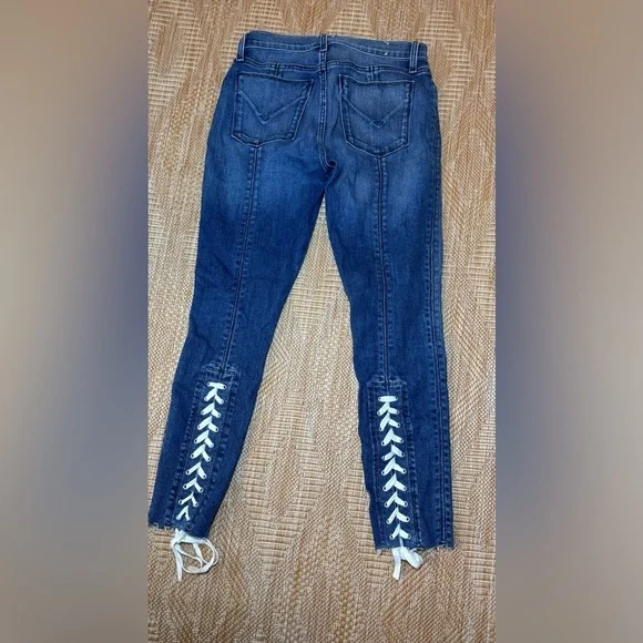 Hudson Nico Raw Hem Lace-Up Super Skinny Dark Wash Denim Jeans, Size 26 - Picture 7 of 9